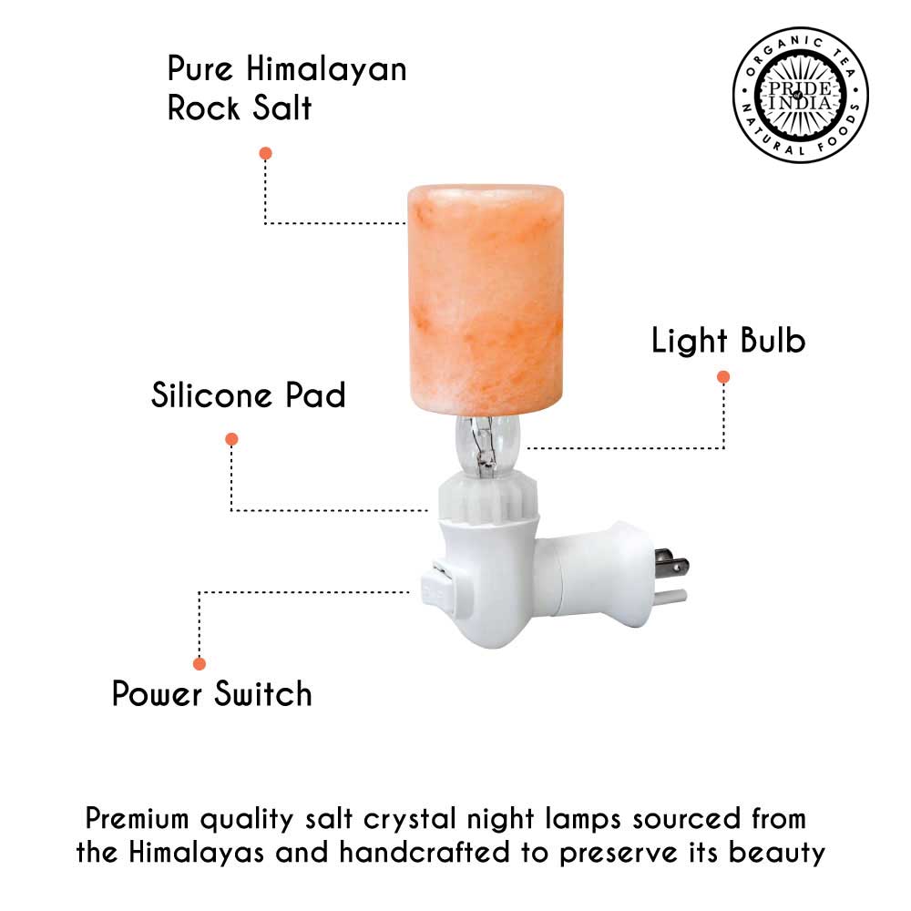 Pride of India Crystal Salt Night Lamp - Made w/ Naturally Occurring Himalayan Pink Salt– Home Decor – Handcrafted – Elevates Mood/ Brightens Space – Better Air Quality