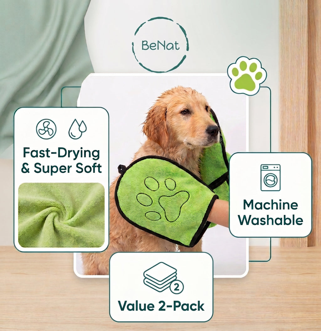 2-Pack Dog Bath Towel Double Drop Pocket Design
